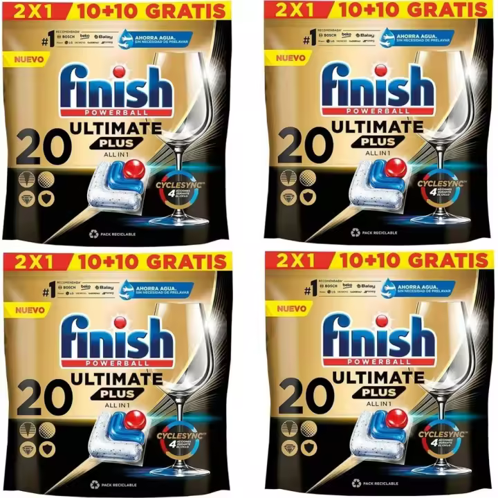 Finish Pastillas Para Lavavajillas Ultimate Plus 20 Unidades, Pack 4x20 Total 80 Cápsulas, Máxima Limpieza y Brillo Diamante, Cuida y Protege - 1
