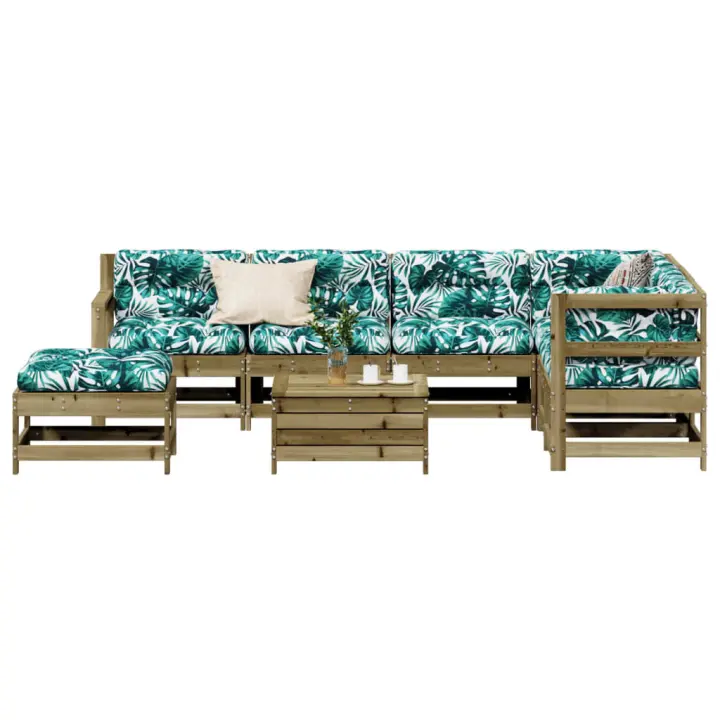 vidaXL Juego de muebles jardín 8 pzas y cojines madera pino impregnada - 1