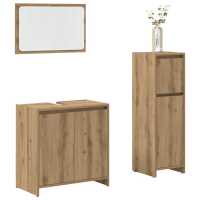vidaXL Set de muebles baño 3 pzas madera contrachapada roble marrón en color Marrón roble/Roble artisan/Madera antigua y más | almacenamiento funcional diseño moderno para baño dormitorio sala - details 1