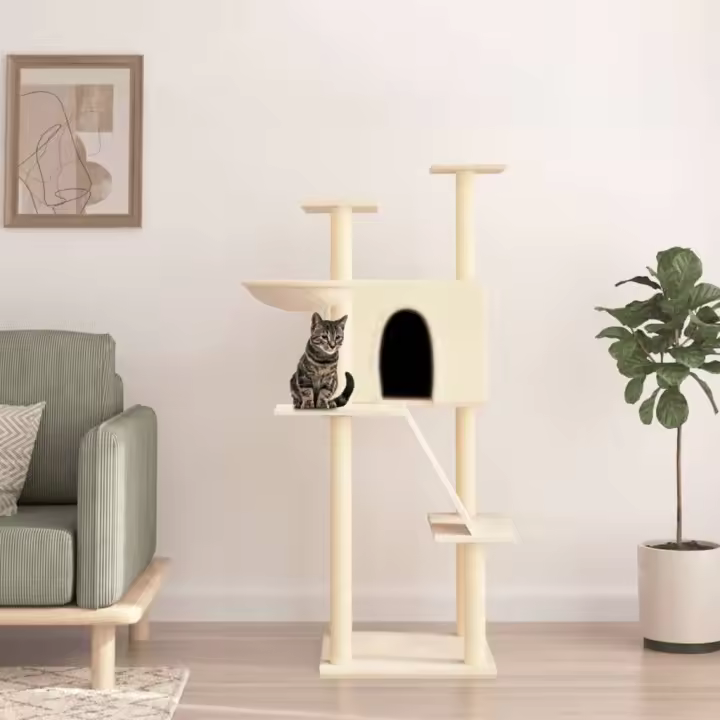 vidaXL Rascador para Gatos con Postes Árbol Torre de Escalada Sisal Color Crema,  Gris claro,  Gris oscuro y mas - 1
