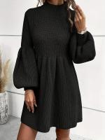 Vestido De Cuello Alto Casual Sin Cinturón De Suéter De Poliéster Para Mujer Estilo Casual Largo Hasta La Rodilla - details 3