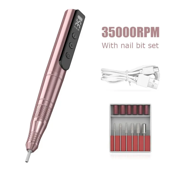 Máquina pulidora eléctrica para uñas, lijadora de uñas inalámbrica, máquina profesional de manicura, cortador de fresado para pulido de Gel, 35000RPM，san valentin regalos mujer - 1