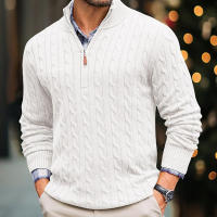 El más cómodo suéter de punto de los hombres delgado cremallera medio cuello alto jersey de manga larga retorcida flor jersey más ropa de hombre de tamaño - details 2