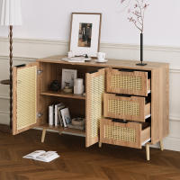 Vintage Mueble lateral de Ratón con 2 Puertas Y 3 compartimientos con mango Negro para Cocina y Sala de estar (Madera natural) - details 1