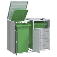 vidaXL Cobertizo contenedores dobles basura acero 144x81x113 cm en color Verde/Antracita/Marrón y más - details 3