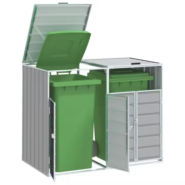 vidaXL Cobertizo contenedores dobles basura acero 144x81x113 cm en color Verde/Antracita/Marrón y más - 1