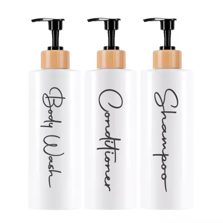 Juego De 3 Dispensadores De Shampoo Y Condicionador Recargables Para Ducha Y Baño Botellas De Jabón Con Etiquetas Blancas/Negras 500ml - 1