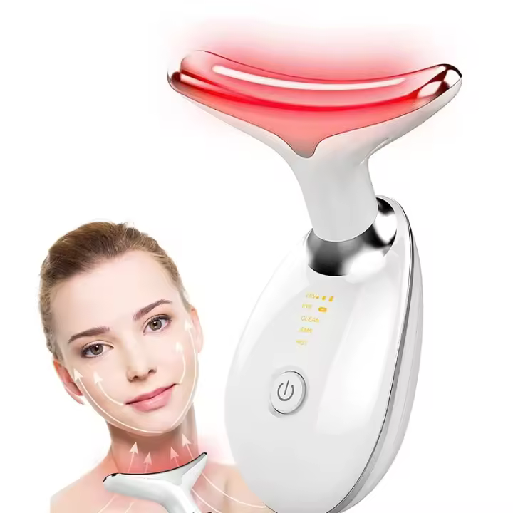 Masajeador De Cuello Con Levantamiento Facial LED De Tres Modos De Luz Dispositivo De Rejuvenecimiento De Piel Eléctrico Herramienta De Belleza Blanca - 1