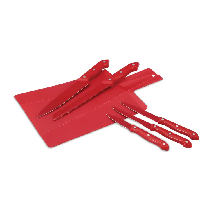RENBERG | SET 6PC CUCHILLOS ACER.INOX  ROJO MILKY DE ALTA CALIDAD Y RESISTENTES. ANTIADHERENTE Y CON MANGO ERGONÓMICO. - 1