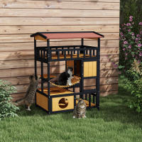 PawHut Caseta para Gatos de Madera 84x60x116 cm Casa para Gatos de 4 Niveles Refugio para Gatos con Puente Colgante Balcón y Techo Asfáltico Natural - details 1
