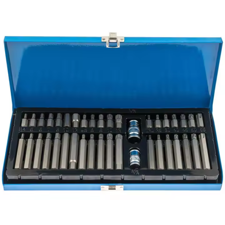 40 PUNTAS TORX,XZN Y HEXAGONALES(ALLEN) ADAPTADORES PARA CARRACA CAJA METALICA - 1