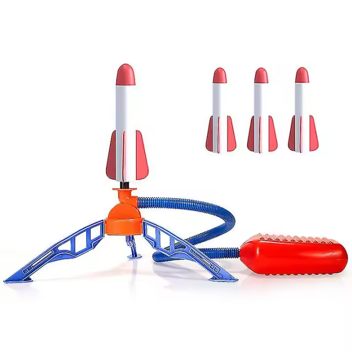 Cohete de juguete, 3 cohetes y lanzacohetes con bomba de pie para niños, cohete de salto impulsado por aire, juguete para exteriores para niños y niñas - 1