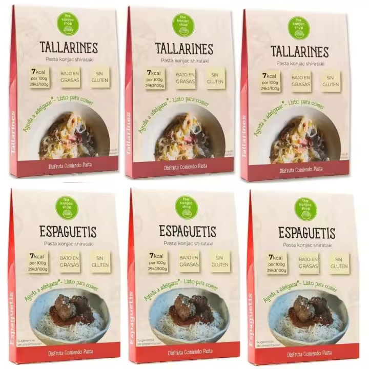 Pack 6 Tallarines 3 und. y 3 Espaguetis 3 und. Konjac Keto Sin Gluten Vegan 200g The Konjac Shop - 1
