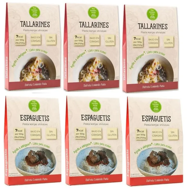 Pack 6 Tallarines 3 und. y 3 Espaguetis 3 und. Konjac Keto Sin Gluten Vegan 200g The Konjac Shop - 1