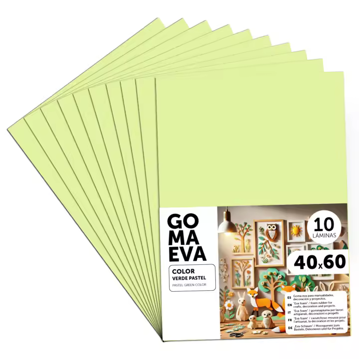 Goma Eva para Manualidades, Goma Espuma de Colores para Proyectos Creativos, Ideales para Artes y Manualidades, uso Escolar, Profesional o Artístico 40x60cm - m-office (Verde Pastel, 10 uds) - 1