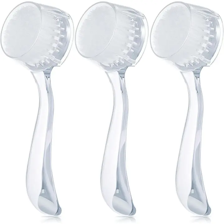 3 piezas de cepillos de limpieza facial manuales con mango acrílico, cepillos exfoliantes faciales de cerdas suaves, cepillo limpiador, cepillo exfoliante facial para rostro - 1