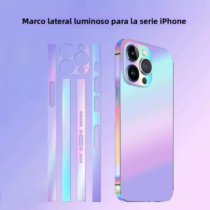 Protector De Pantalla Luminoso Con Marco Para iPhone 16 15 pro Max 14 plus 13 12 Mini Protector De Borde De Color Para iPhone 16 pro Max iPhone 16 pro - 1