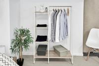 Perchero metálico, con 4 Estantes, Blanco, Diseño Moderno, Marco Resistente, Antideslizante, para Dormitorio, Estudio, Armario, Ropa y zapatos, Secado, Montaje fácil - details 2