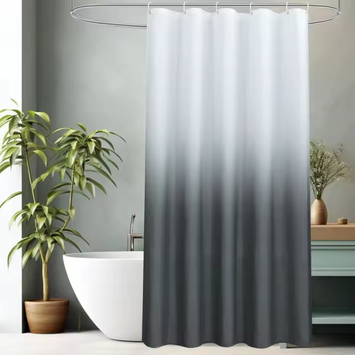 Cortina de ducha resistente al moho - Gris - Blanco - Tejido decorativo de lujo - Color degradado - Impermeable - Fácil de instalar - Poliéster - Con ganchos - 180 x 180 cm - 1