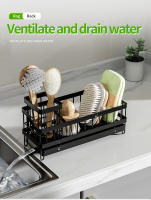 Estante De Desagüe Para Esponja Y Toalla De Cocina En Negro Soporte De Limpieza Montado En La Pared Estilo Contábanero - details 5