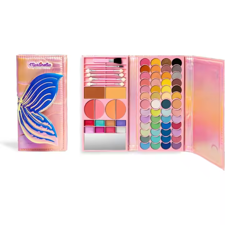 Martinelia Paleta de Maquillaje Holográfico Sirena 3D - 52 Sombras de Ojos, 8 Brillos de Labios, 6 Rubores y Bronceadores, Aplicadores y Cepillos - 1