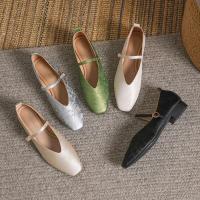 Zapatos Planos De Verano Para Mujer Con Tobillera Y Cierre De Hebilla En Microfibra De Color Oro Y Verde Estampado Texturizado De Tamaño Grande 34-43 Zapatos Elegantes Y Casuales - details 1