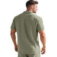 Camisa POLO de manga corta con solapa y botones, informal, de lino, transpirable, estilo británico, de verano para hombre - details 40