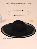 Sombrero De Paja De Verano Para Mujer Estilo Hepburn Con Gran Alas Y Borde De Encaje De Malla Protección Solar Moda Y Temperamento - details 3
