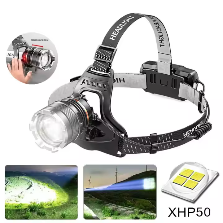 Linterna Frontal LED Recargable USB 9000LM XHP50 Super Brillante Con Sensor Y Zoom Para Camping Y Buscaminos Luz De Mano Impermeable - 1