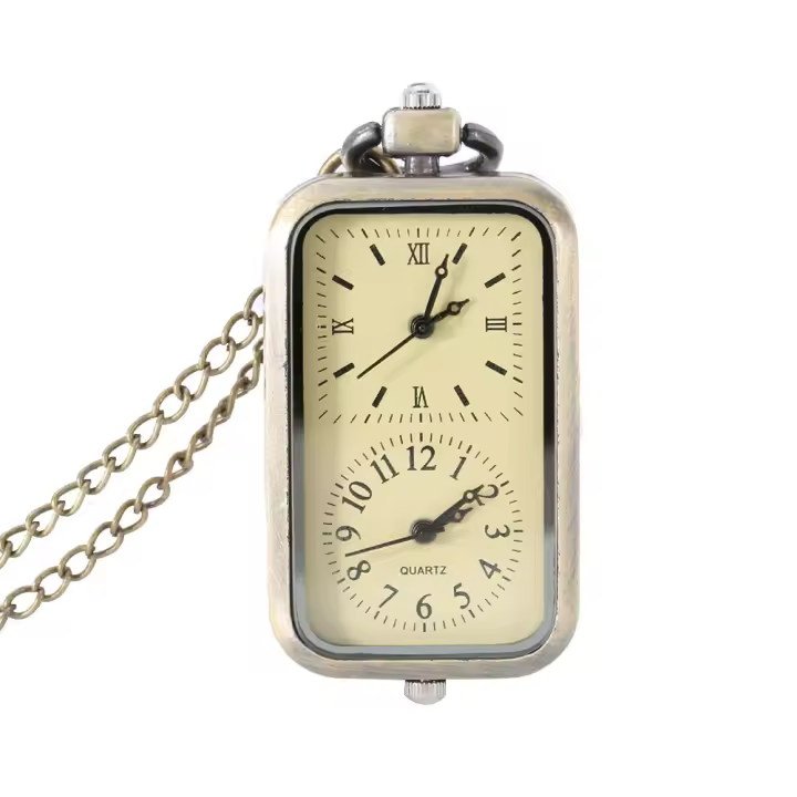Reloj De Bolsillo Romano Dual Con Cadenas De Reloj Steampunk Cuarzo Vintage Indicador De Tiempo Doble Para Hombres Y Mujeres - 1