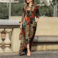 Camisa De Botones Para Mujer Estilo Largo Casual Floral Impresión De Algodón Robe De Lujo S-5XL Cuello En V Manga Larga - details 2