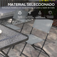 Outsunny Conjunto Mesa y 4 Sillas de Jardín Plegable Juego de Comedor de 5 Piezas con Mesa de Vidrio Templado Estilo Moderno para Terraza Patio Gris - details 5