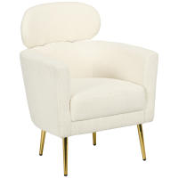 HOMCOM Butaca de Salón Sillón Individual Silla de Ocio Tapizado en Vellón con Reposacabezas y Patas de Metal para Dormitorio Oficina Habitación Carga 125 kg Crema - details 0