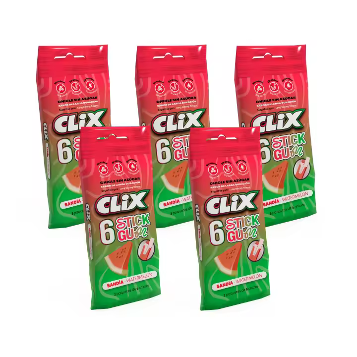 Pack 5 Multipack Clix 6 Chicle sin azúcar en lámina sabor Sandía - 1