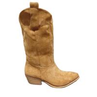 Botines de Mujer, Tacón Bajo, camperas cowboy, Caña Media Bordada, Otoño Invierno, Antelina Marrón Camel, Negros - details 0