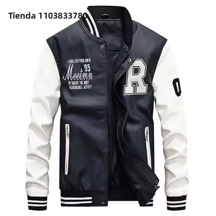 Chaqueta De Béisbol Para Hombres Corte Slim Fit Collar Erguido Cuero PU Nueva Jaqueta De Cremallera Moto Bomber Jacke Male - 1