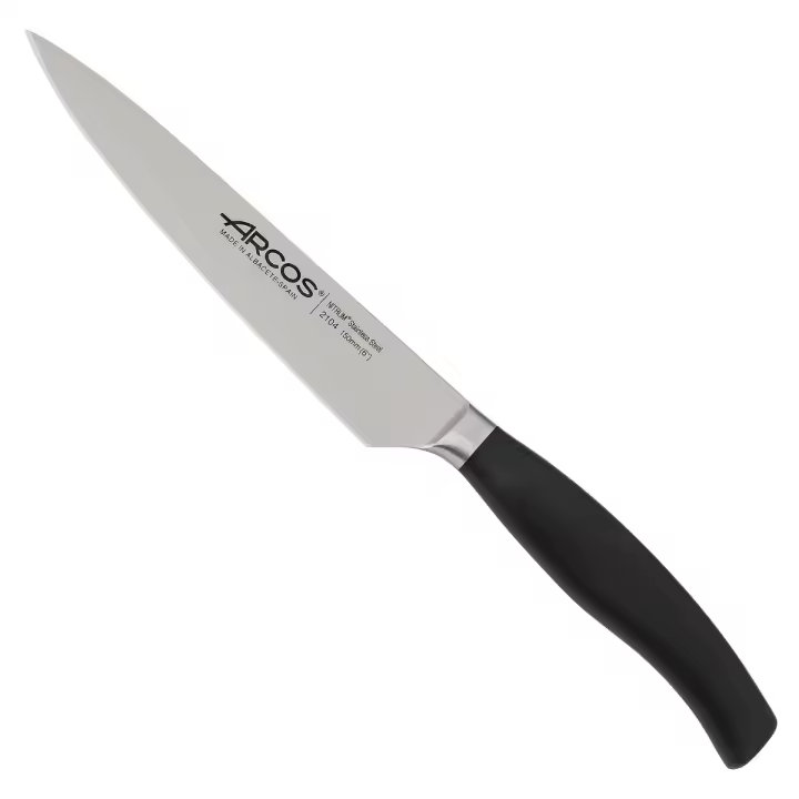 Arcos Cuchillo Cocina Forjado con Hoja Acero Inoxidable 160 mm. Cuchillo Cocina Profesional. Mango Inyectado Polioximetileno POM. Serie Clara. Color Negro. - 1
