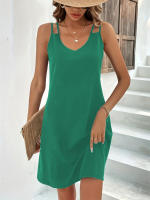 Vestido De Verano Con Cuello En V Y Cintura Alta Ajustado Sin Mangas Para Mujer Estilo Europeo Y Americano Amazon - details 16