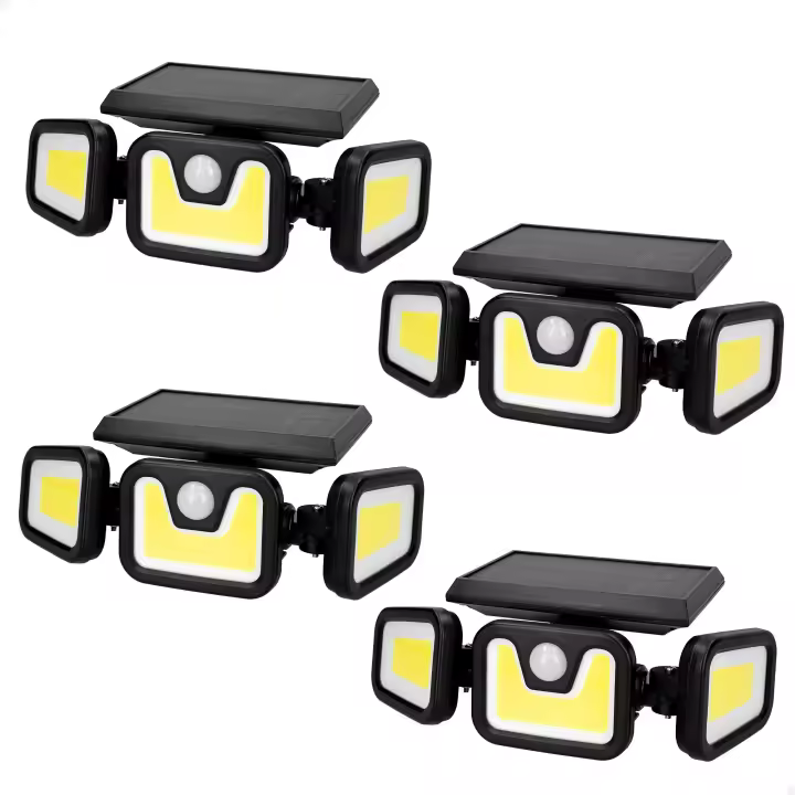 Aktive - Pack 4 Apliques LED solares, 350 lúmenes, sensor de movimiento, 3 modos de iluminación, batería solar, autonomía 8-10 horas, IP44, instalación sin cables - 1