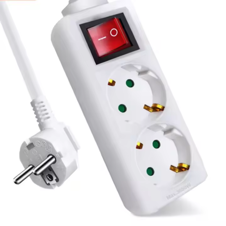 Alargador de enchufe de 1,5 m, 3m y 5m con interruptor, Extensiones de enchufes europeo para cable eléctrico, ladrones para enchufar, Alargaderas de Regletas, luz indicadora, protectora de seguridad, blanco, Max.3680W - 1