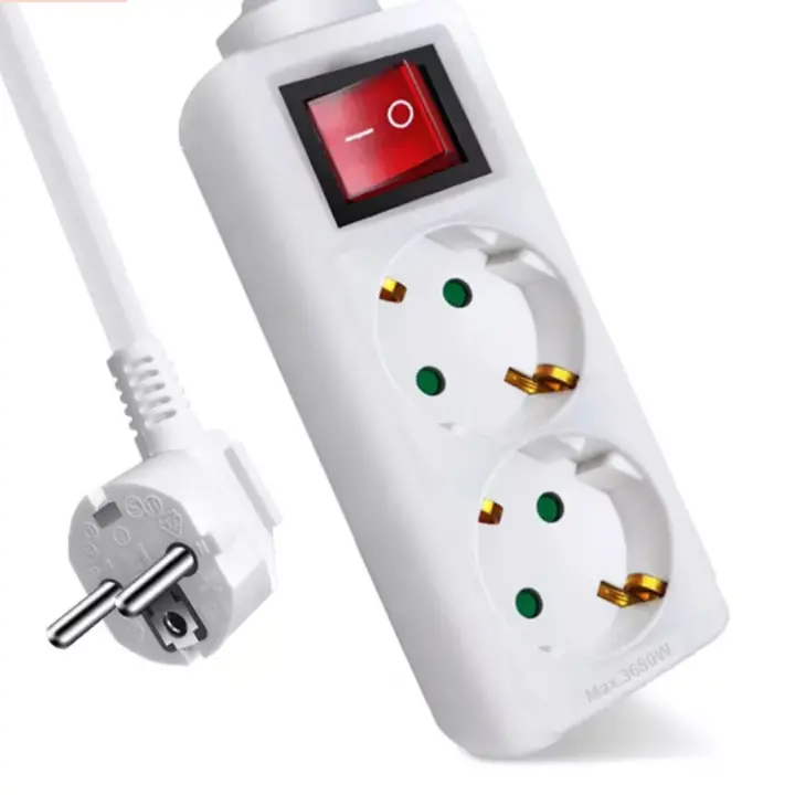 Alargador de enchufe de 1,5 m, 3m y 5m con interruptor, Extensiones de enchufes europeo para cable eléctrico, ladrones para enchufar, Alargaderas de Regletas, luz indicadora, protectora de seguridad, blanco, Max.3680W - 1
