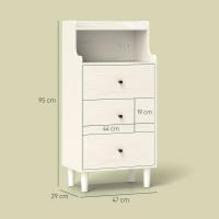 HOMCOM Cómoda con 3 Cajones Cómoda de Dormitorio Estrecha con Estantes Abiertos Anti-vuelco Cajonera Alta para Salón Pasillo 47x29x95 cm Blanco Veteado - details 2