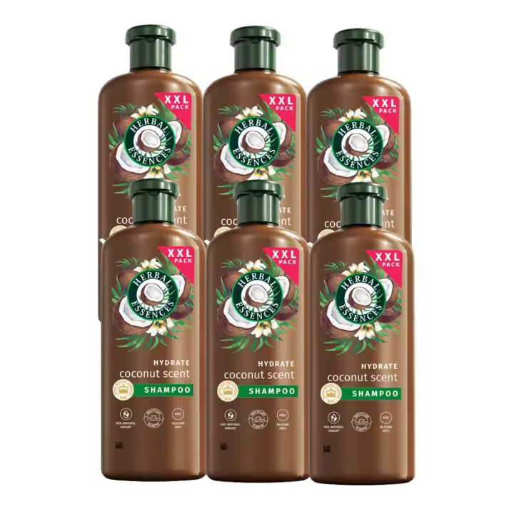 Herbal Essences | Champú Hidratante Aroma a Coco Para Pelo Muy Seco. Ayuda A Hidratar Intensamente, Cabello Suave. De Origen Natural. Sin Siliconas, Vegano, No Testado En Animales 6x680ml - 1
