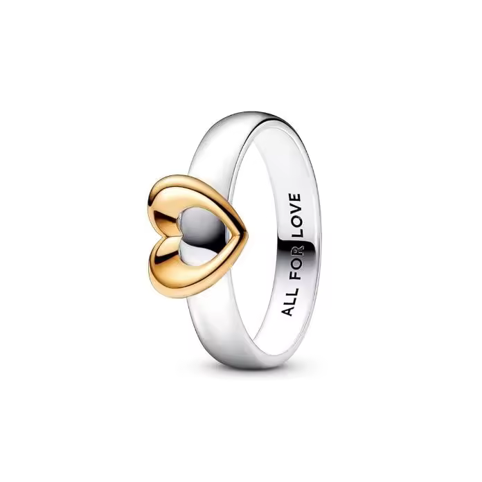 PANDORA Moments Anillo con diseño de Corazón de Plata de ley y Chapado en oro de 14 Quilates, Viene con embalaje de Caja de regalo original. - 1