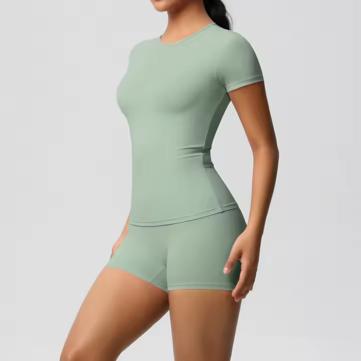 Mermaid Curve-ropa Deportiva de Yoga para Mujer, camiseta elástico adelgazante ajustada, Pantones cortos de Fitness, Color sólido, agradable para la piel desnuda - 1