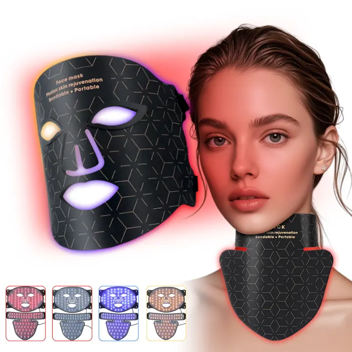 Máscara LED De Silicona Sin Cable Para Rejuvenecimiento De Piel Con Luz Infrarroja Y Cuello Antiarrugas Iluminación Fototerapia Para Brillo Facial - 1
