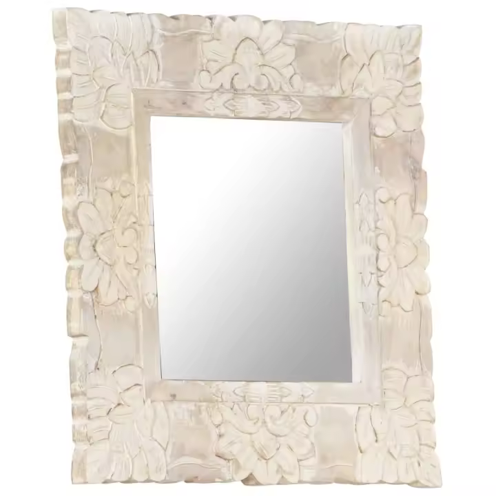Espejo de Madera maciza de mango Blanco 50x50 cm, Espejo de maquillaje - 1