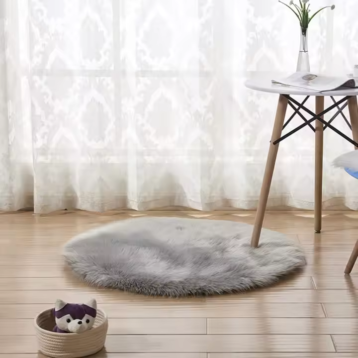 Sheep Round Rug Room Rug Bedroom Faux Fur Rabbit Rug Non-Slip 60 x60cm Carpet Living Room Bedroom Sofa Floor Mat,Do Not Remove Hair,Sofa Cushion(Grey) - 1
