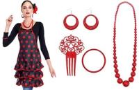 Delantal Sevillana Flamenca Lunares Accesorio Peineta Collar Pulsera Pendientes para Feria Mujer,Delantal Cocina para Mujer, Rojo Lunares Negro, Rojo Lunares Blanco, Negro Lunares Rojo, Fucsia Lunares Negro - details 1