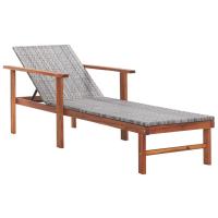 vidaXL Tumbona madera maciza de acacia y ratán sintético Ratán gris sin cojín, Ratán gris con cojín gris, Ratán negro sin cojín Sillas de Exterior Ideal para jardín, playa, piscina, terraza Tumbona Piscina Tumbonas Playa Tumbonas Jardín Exterior - details 2